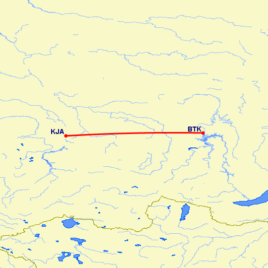 перелет Братск — Красноярск на карте
