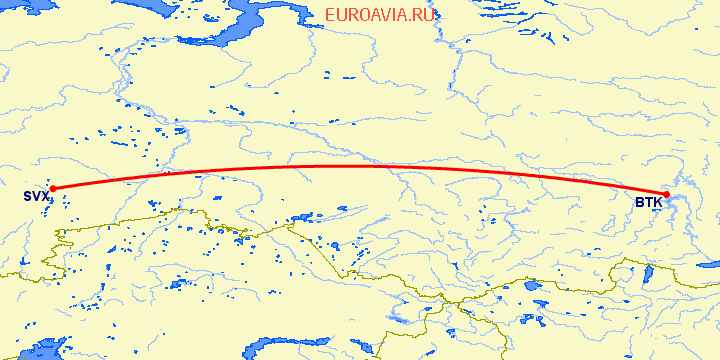 перелет Братск — Екатеринбург на карте