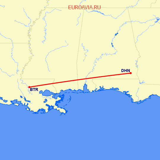 перелет Батон Руж — Dothan на карте