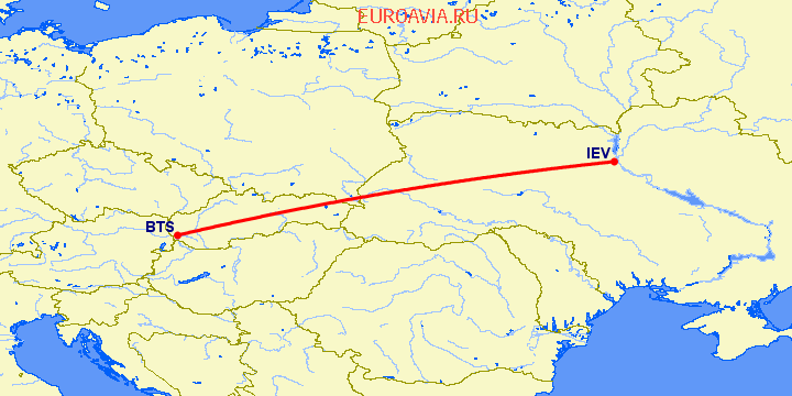 перелет Братислава — Киев на карте