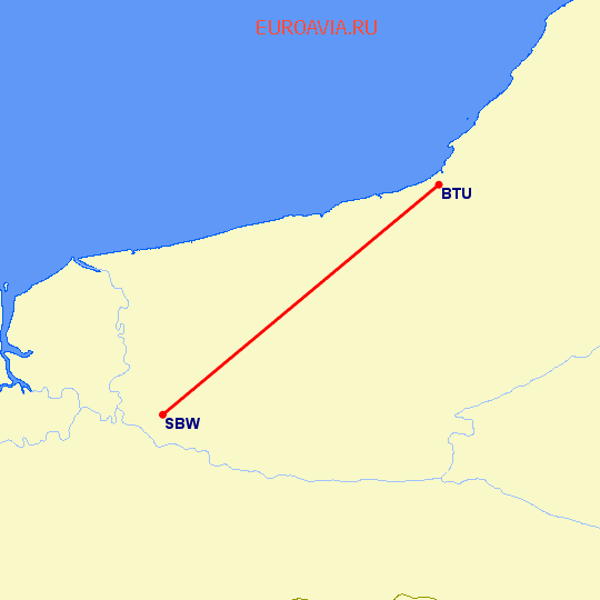 перелет Бинтулу — Sibu на карте