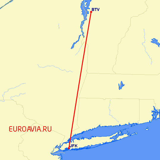 перелет Берлингтон — Нью Йорк на карте