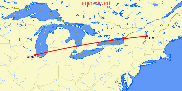 перелет Берлингтон — Чикаго на карте