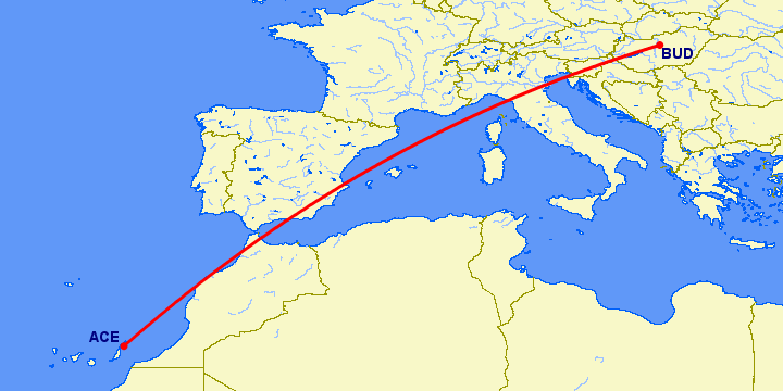 перелет Будапешт — Арресифе на карте