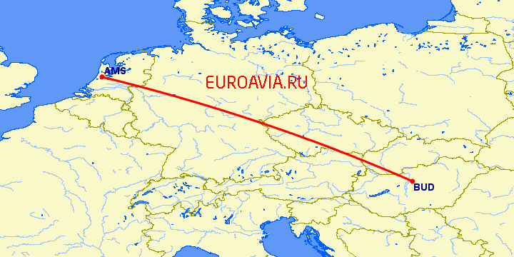 перелет Будапешт — Амстердам на карте