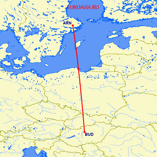 перелет Будапешт — Стокгольм на карте