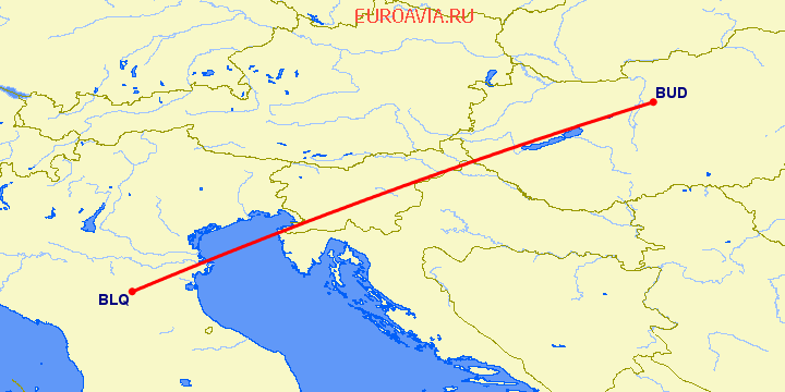 перелет Будапешт — Болонья на карте