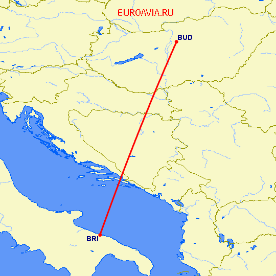 перелет Будапешт — Бари на карте