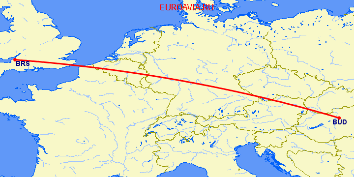 перелет Будапешт — Бристоль на карте