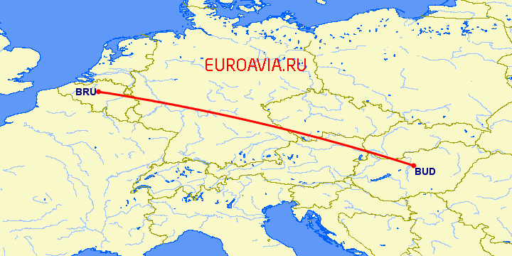 перелет Будапешт — Брюссель на карте