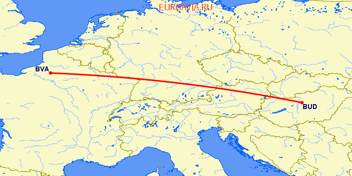 перелет Будапешт — Париж на карте