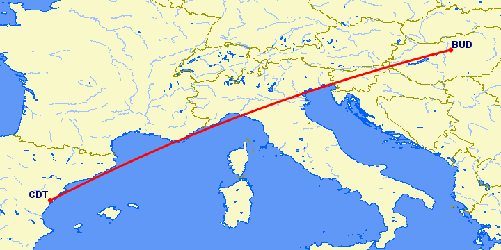 перелет Будапешт — Кастельон де ла Плана на карте