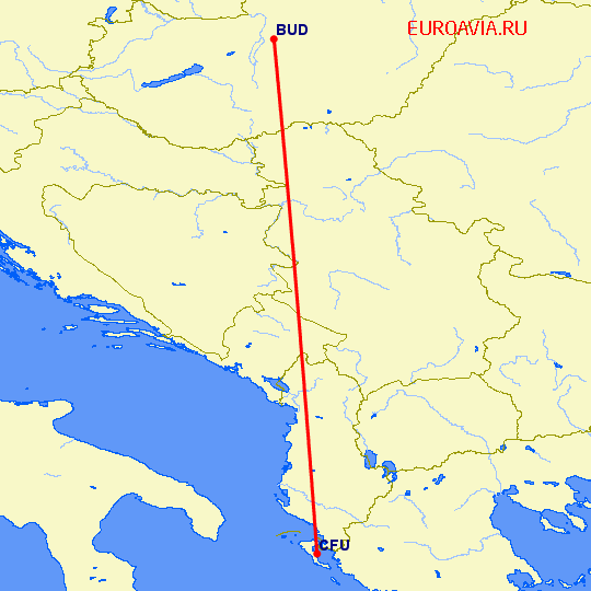 перелет Будапешт — Керкира на карте