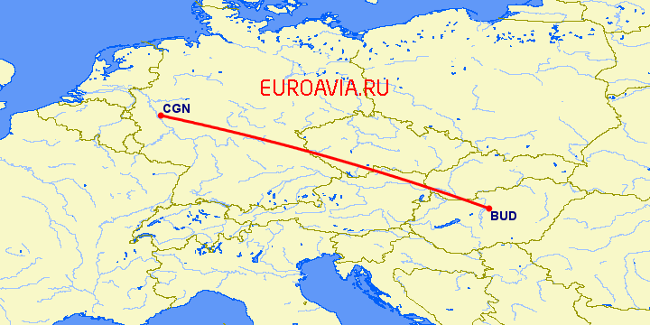 перелет Будапешт — Кельн на карте