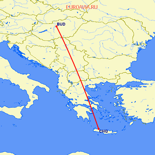 перелет Будапешт — Chania на карте