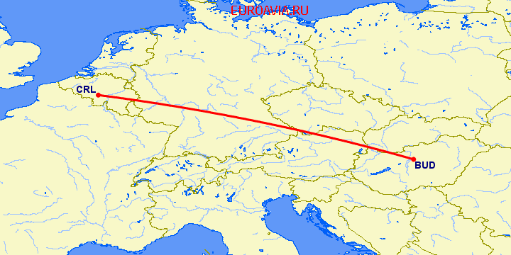 перелет Будапешт — Шарлеруа на карте