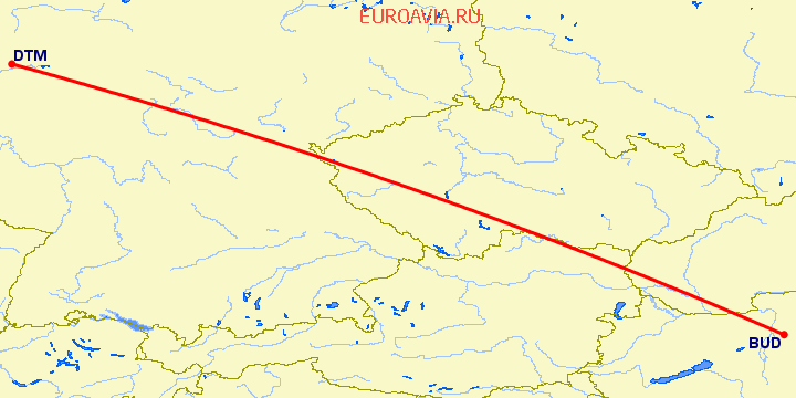 перелет Будапешт — Дортмунд на карте