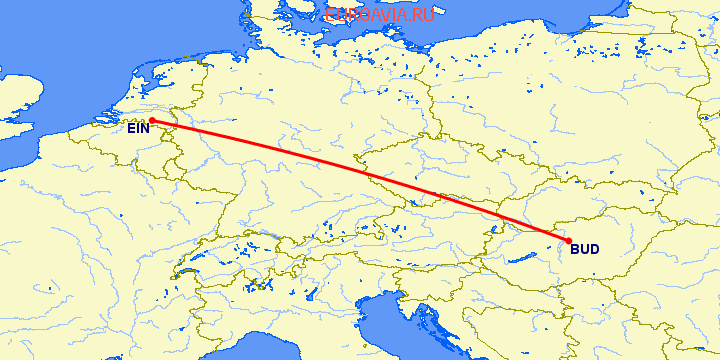 перелет Будапешт — Эйндховен на карте