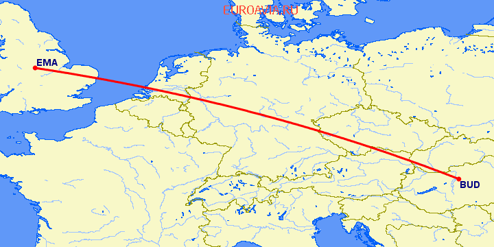 перелет Будапешт — Дерби на карте