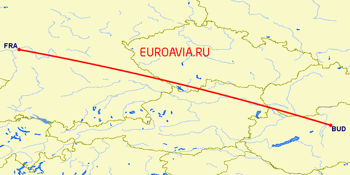 перелет Будапешт — Франкфурт на Майне на карте