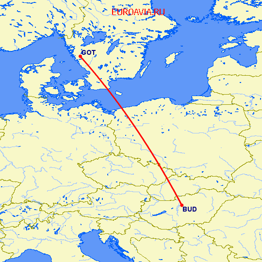 перелет Будапешт — Гетеборг на карте