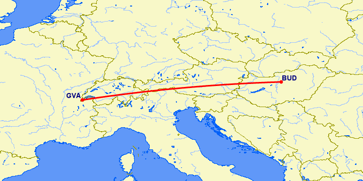 перелет Будапешт — Женева на карте