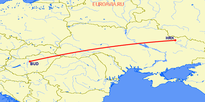 перелет Будапешт — Харьков на карте