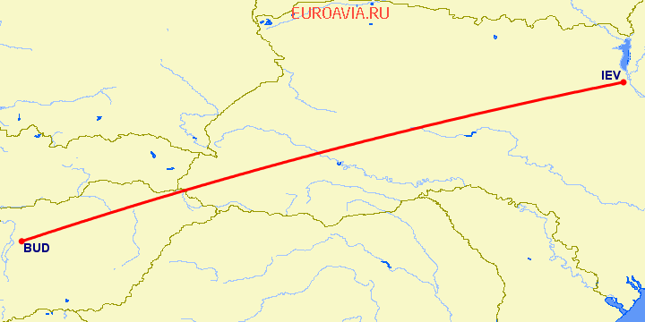перелет Будапешт — Киев на карте