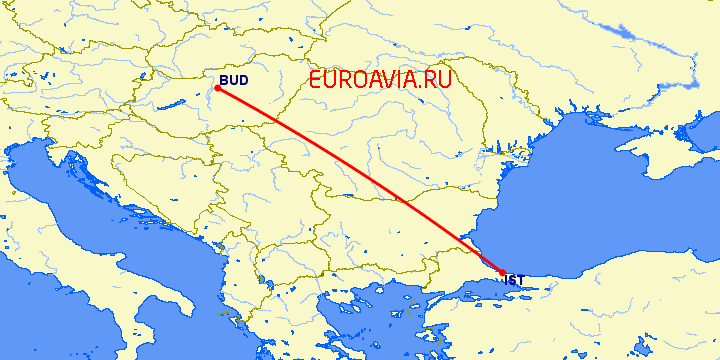 перелет Будапешт — Стамбул на карте