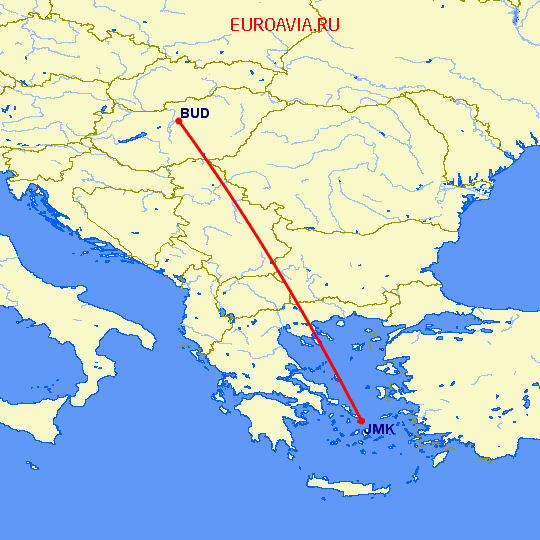 перелет Будапешт — Миконос на карте