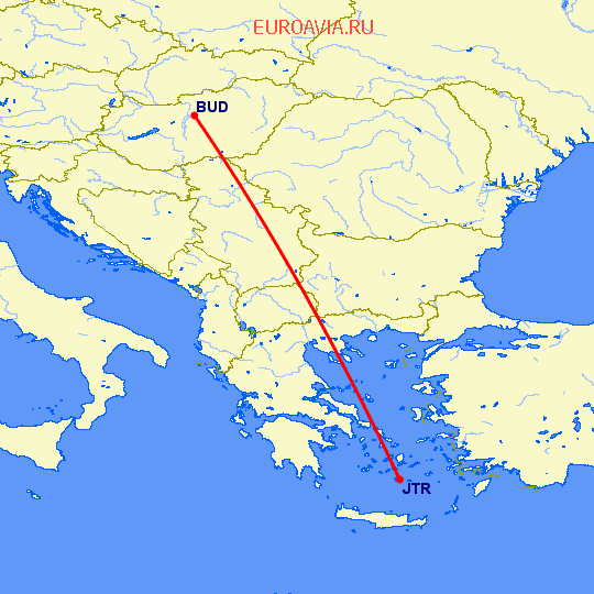 перелет Будапешт — Санторини на карте