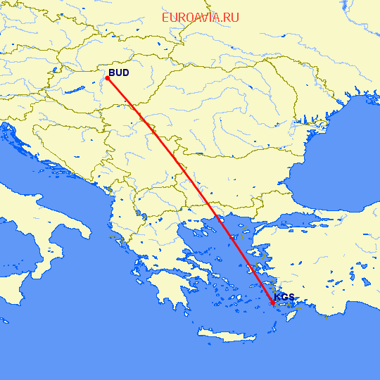 перелет Будапешт — Кос на карте