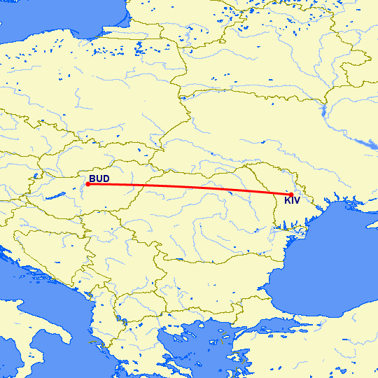 перелет Будапешт — Кишинев на карте