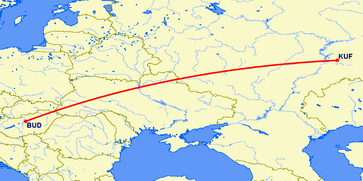 перелет Будапешт — Самара на карте