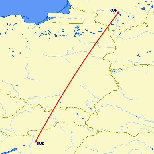 перелет Будапешт — Каунас на карте
