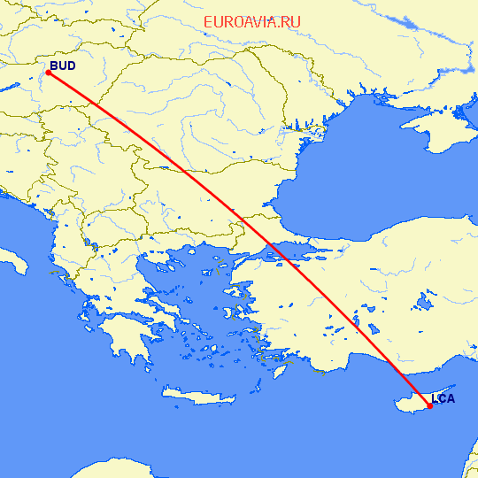 перелет Будапешт — Ларнака на карте