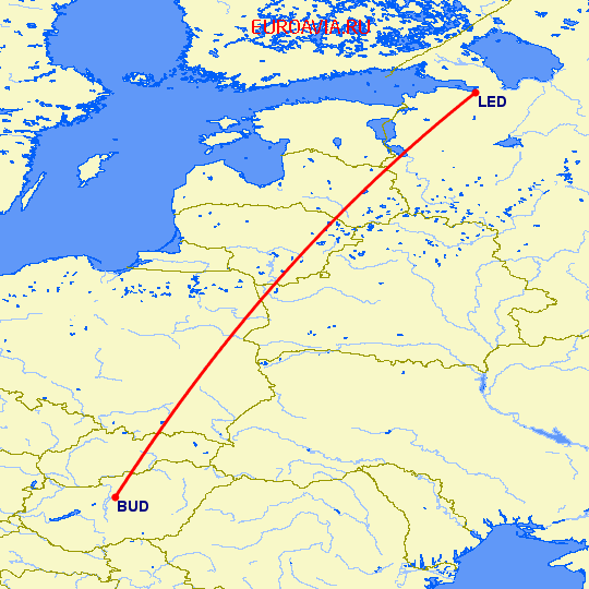 перелет Будапешт — Санкт Петербург на карте