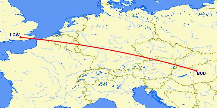 перелет Будапешт — Лондон на карте