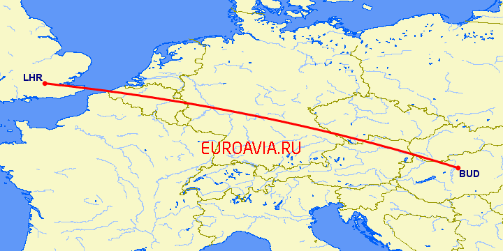 перелет Будапешт — Лондон на карте