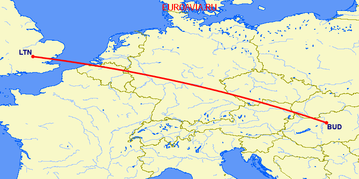 перелет Будапешт — Luton на карте