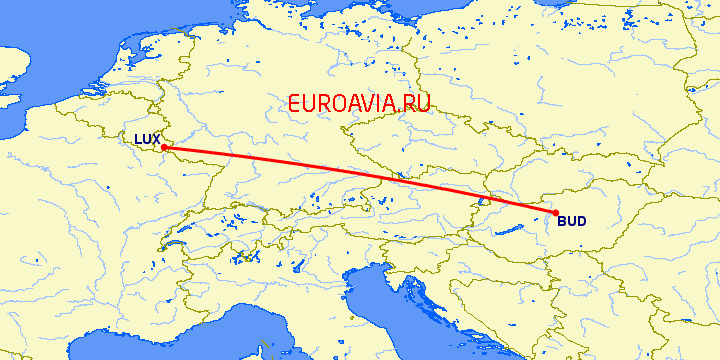 перелет Будапешт — Люксембург на карте
