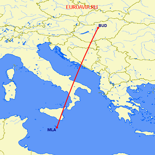 перелет Будапешт — Мальта на карте