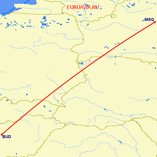 перелет Будапешт — Минск на карте