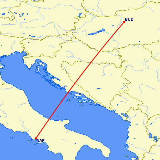 перелет Будапешт — Неаполь на карте