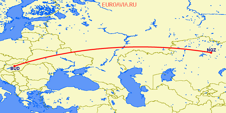 перелет Будапешт — Нур-Султан на карте