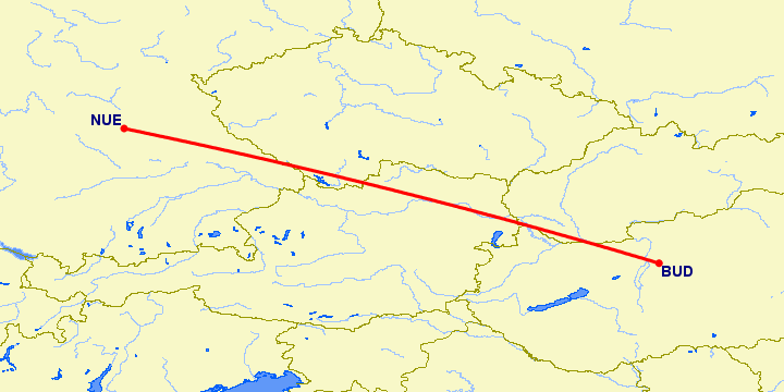 перелет Будапешт — Нюремберг на карте