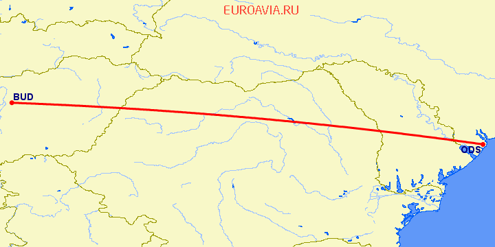 перелет Будапешт — Одесса на карте