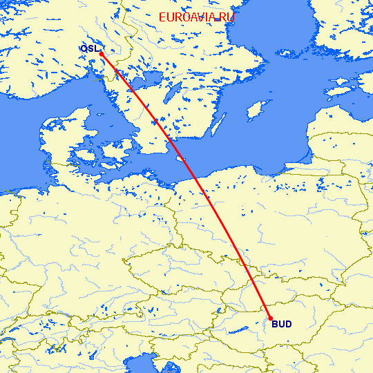 перелет Будапешт — Осло на карте