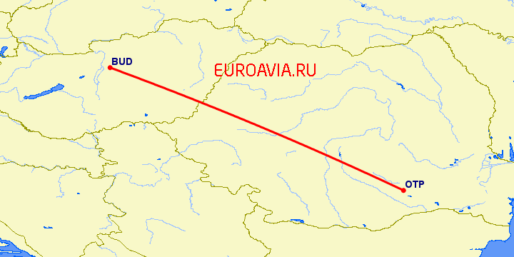перелет Будапешт — Бухарест на карте