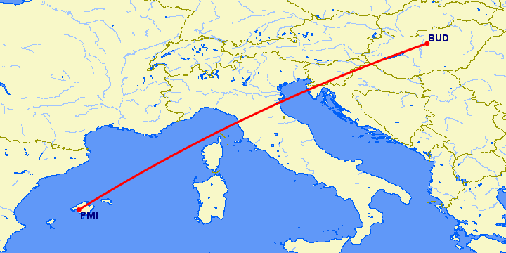 перелет Будапешт — Пальма де Майорка на карте
